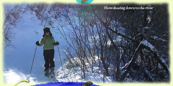 Snowshoe down to the river on the nature trail